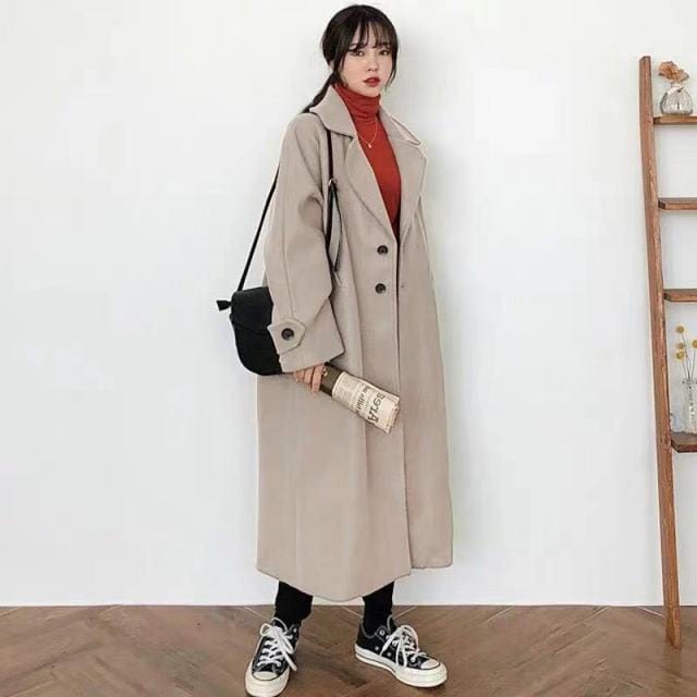 Retro Versatile Windbreaker Warm Woolen Coat