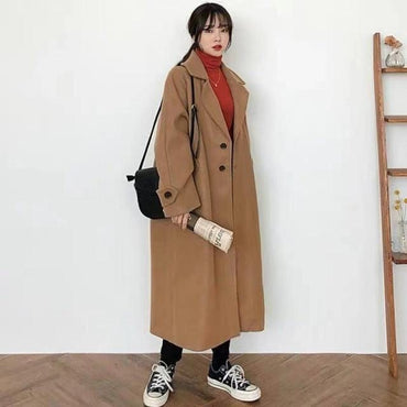 Retro Versatile Windbreaker Warm Woolen Coat