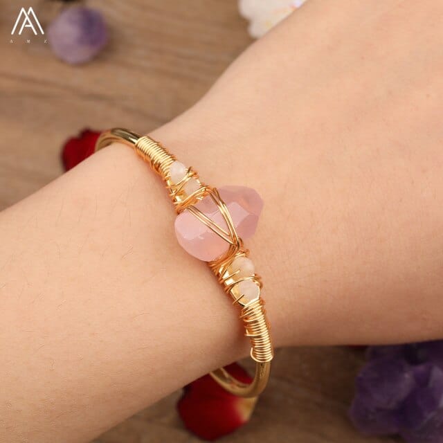 Natural Fluorite Stone Chunky Beads Open Cuff Bangles Women Amethysts Quartz Chip Beads Wire Wrap Gold Copper Bracelet Jewelry - east2cart.uk