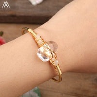 Natural Fluorite Stone Chunky Beads Open Cuff Bangles Women Amethysts Quartz Chip Beads Wire Wrap Gold Copper Bracelet Jewelry - east2cart.uk