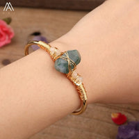 Natural Fluorite Stone Chunky Beads Open Cuff Bangles Women Amethysts Quartz Chip Beads Wire Wrap Gold Copper Bracelet Jewelry - east2cart.uk