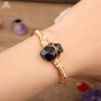 Natural Fluorite Stone Chunky Beads Open Cuff Bangles Women Amethysts Quartz Chip Beads Wire Wrap Gold Copper Bracelet Jewelry - east2cart.uk