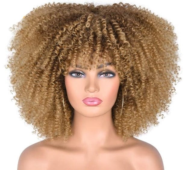 Short Afro Kinky Curly Wigs With Bangs For Black Women Blonde Mixed Brown Synthetic Cosplay African Wigs Heat Resistant Lizzy - east2cart.uk