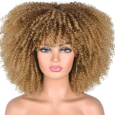 Short Afro Kinky Curly Wigs With Bangs For Black Women Blonde Mixed Brown Synthetic Cosplay African Wigs Heat Resistant Lizzy - east2cart.uk