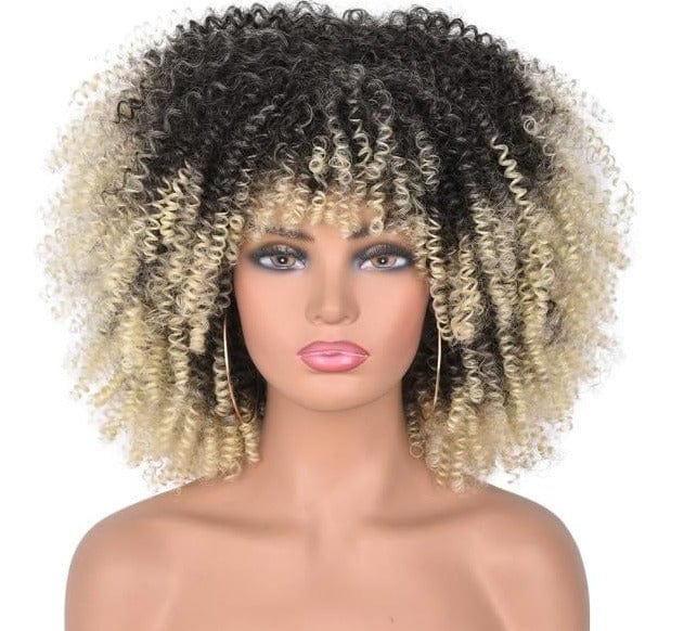 Short Afro Kinky Curly Wigs With Bangs For Black Women Blonde Mixed Brown Synthetic Cosplay African Wigs Heat Resistant Lizzy - east2cart.uk