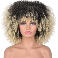 Short Afro Kinky Curly Wigs With Bangs For Black Women Blonde Mixed Brown Synthetic Cosplay African Wigs Heat Resistant Lizzy - east2cart.uk