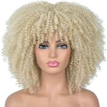 Short Afro Kinky Curly Wigs With Bangs For Black Women Blonde Mixed Brown Synthetic Cosplay African Wigs Heat Resistant Lizzy - east2cart.uk