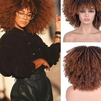 Short Afro Kinky Curly Wigs With Bangs For Black Women Blonde Mixed Brown Synthetic Cosplay African Wigs Heat Resistant Lizzy - east2cart.uk