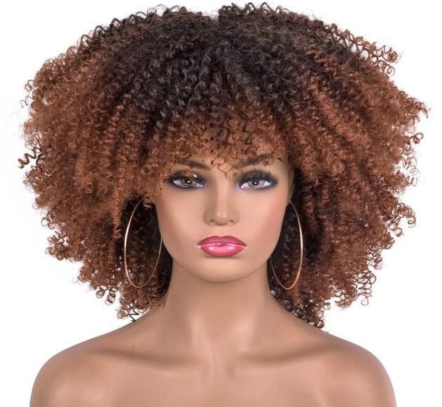 Short Afro Kinky Curly Wigs With Bangs For Black Women Blonde Mixed Brown Synthetic Cosplay African Wigs Heat Resistant Lizzy - east2cart.uk