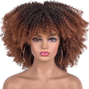 Short Afro Kinky Curly Wigs With Bangs For Black Women Blonde Mixed Brown Synthetic Cosplay African Wigs Heat Resistant Lizzy - east2cart.uk