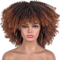 Short Afro Kinky Curly Wigs With Bangs For Black Women Blonde Mixed Brown Synthetic Cosplay African Wigs Heat Resistant Lizzy - east2cart.uk