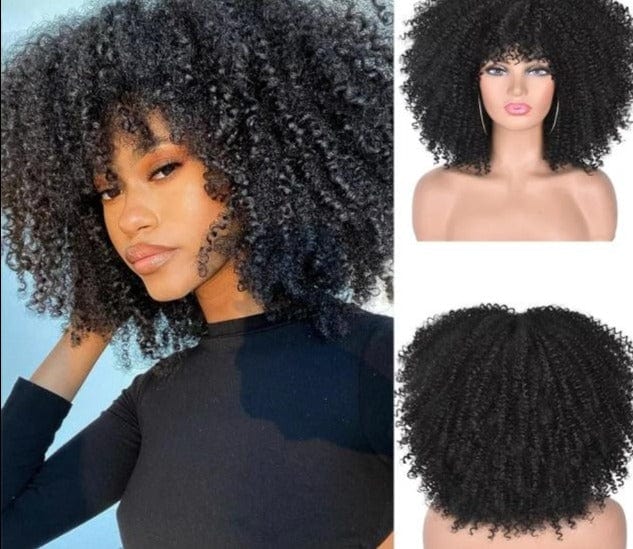 Short Afro Kinky Curly Wigs With Bangs For Black Women Blonde Mixed Brown Synthetic Cosplay African Wigs Heat Resistant Lizzy - east2cart.uk