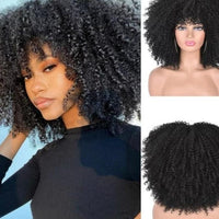 Short Afro Kinky Curly Wigs With Bangs For Black Women Blonde Mixed Brown Synthetic Cosplay African Wigs Heat Resistant Lizzy - east2cart.uk