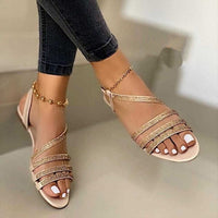Casual Ladies Rhinestones Bling Cross Slip On Sandals - east2cart.uk