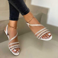 Casual Ladies Rhinestones Bling Cross Slip On Sandals - east2cart.uk