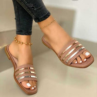 Casual Ladies Rhinestones Bling Cross Slip On Sandals - east2cart.uk