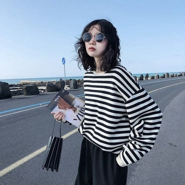 Ladies Gothic stripe Cotton Sweat Top - east2cart.uk