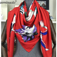 Luxury Brand 100% Twill Silk Scarf Square 130*130cm Scarf Scarves New Design Print Kerchief Women Neck Shawl Wraps Echarpe Hijab - east2cart.uk