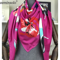 Luxury Brand 100% Twill Silk Scarf Square 130*130cm Scarf Scarves New Design Print Kerchief Women Neck Shawl Wraps Echarpe Hijab - east2cart.uk