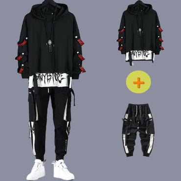 Men's Hip Hop Hooded Tracksuit Set