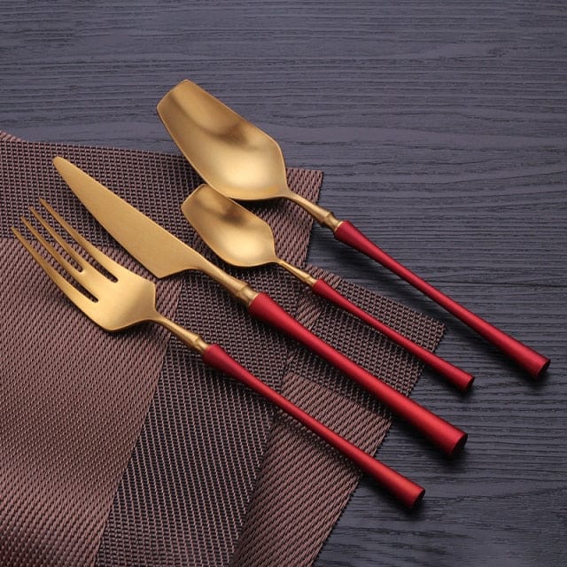 Stainless Steel Cutlery Set Gold Dinnerware Set Western Food Cutlery Tableware Dinnerware Christmas Gift Forks Knives Spoons - east2cart.uk