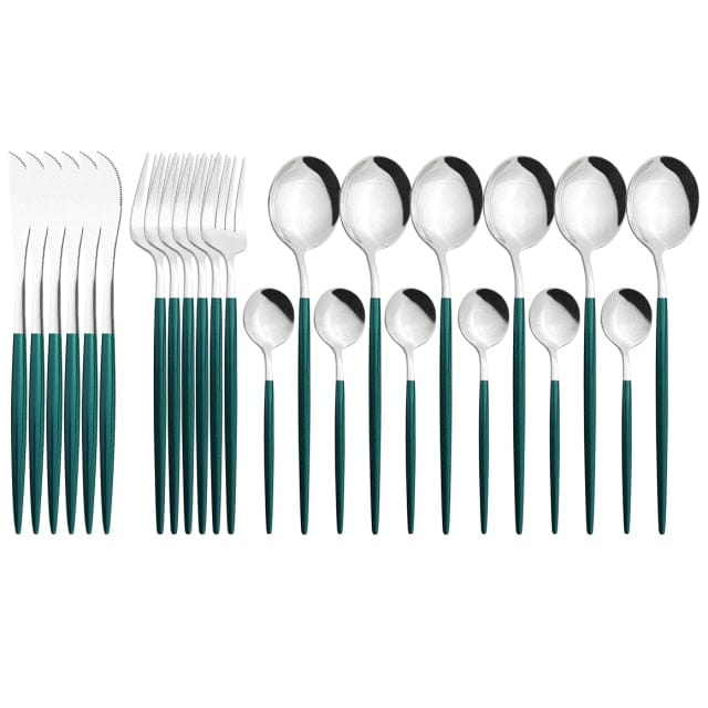 24Pcs/ Black Gold Dinnerware Cutlery Set - east2cart.uk