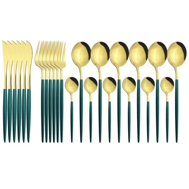 24Pcs/ Black Gold Dinnerware Cutlery Set - east2cart.uk