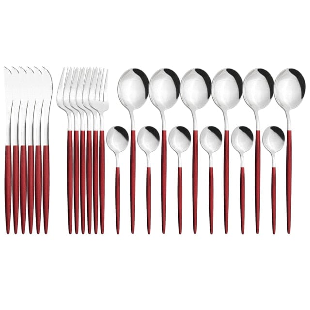 24Pcs/ Black Gold Dinnerware Cutlery Set - east2cart.uk