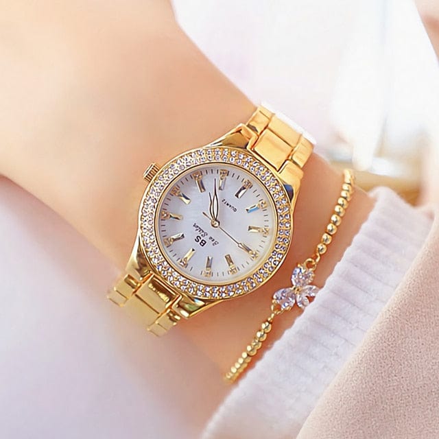 Ladies Gold Crystal Diamond Watch - east2cart.uk