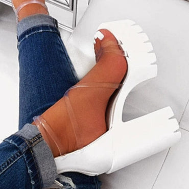 Night Club Party Platform Chunky Heel Sandals Summer Plus Size Shoes Transparent Gladiator Heel Sandals  Shoes Women - east2cart.uk