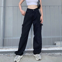 Rockmore High Waist Black Cargo Pants Women Plus Size Ribbon Streetwear Punk Wide Leg Pants Gothic Pockets Streetwear Joggers - east2cart.uk