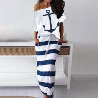 Summer Boat Anchor Print Stripe Dress - east2cart.uk