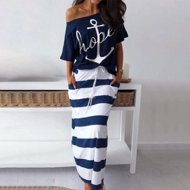 Summer Boat Anchor Print Stripe Dress - east2cart.uk