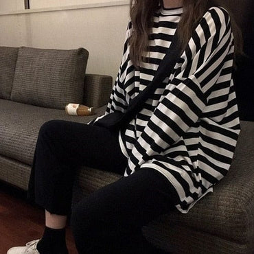 Ladies Striped Oversized T Shirt - east2cart.uk