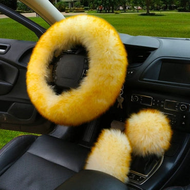 3PCS Fur Steering Wheel Cover Set