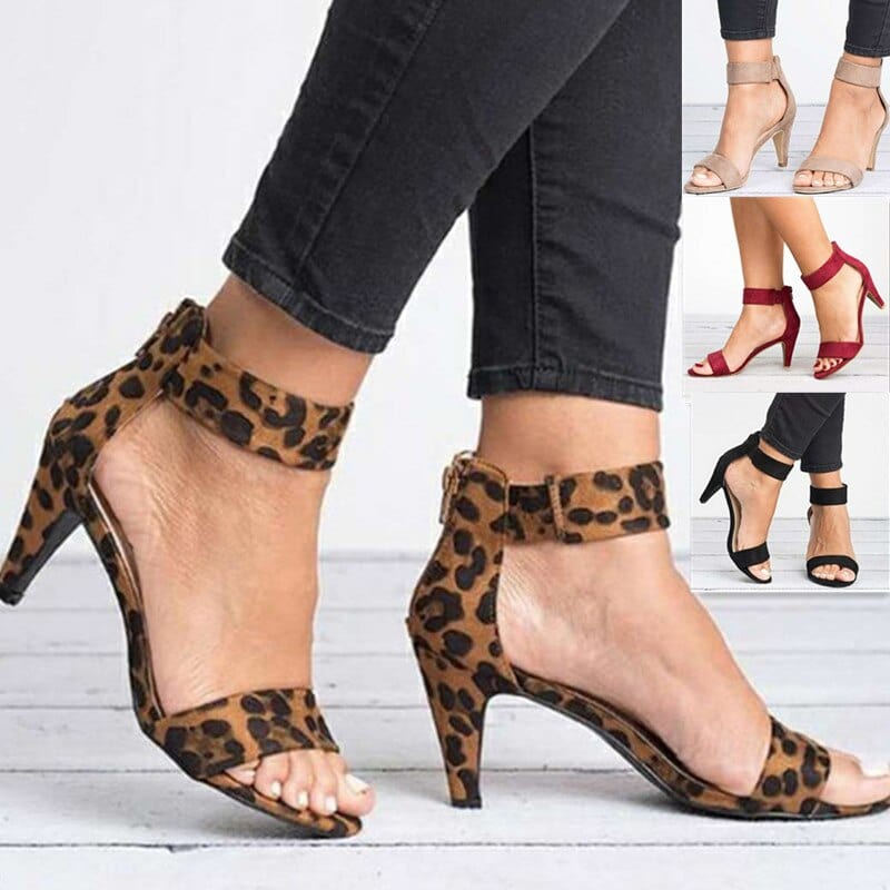 Open Toe Leopard Print High Heels