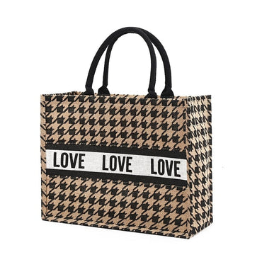 Women Summer Luxury Jute Handbags for Beach Vintage Swallow Gird Printing Shoulder Bags Daily Use Female Leopard Shopping Tote - east2cart.uk