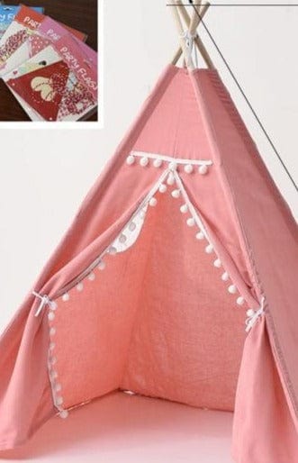 Kids Red Indian Canvas Tipi Play Tent - east2cart.uk