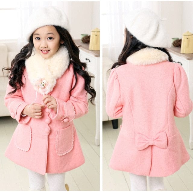 Girl's Fur Collar Long Winter Trench Coat