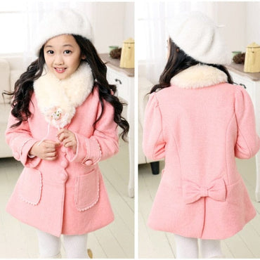 Girl's Fur Collar Long Winter Trench Coat