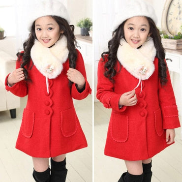 Girl's Fur Collar Long Winter Trench Coat