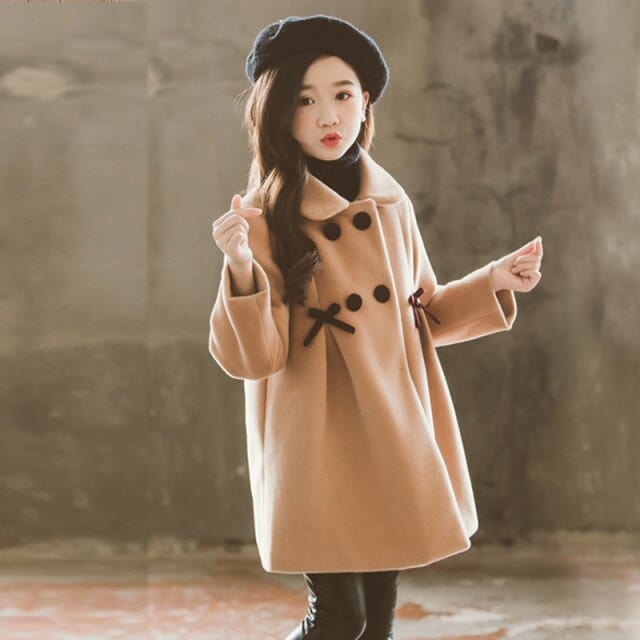 Girl's Fur Collar Long Winter Trench Coat