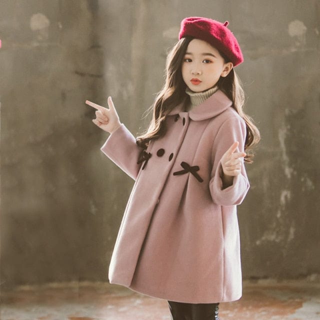 Girl's Fur Collar Long Winter Trench Coat