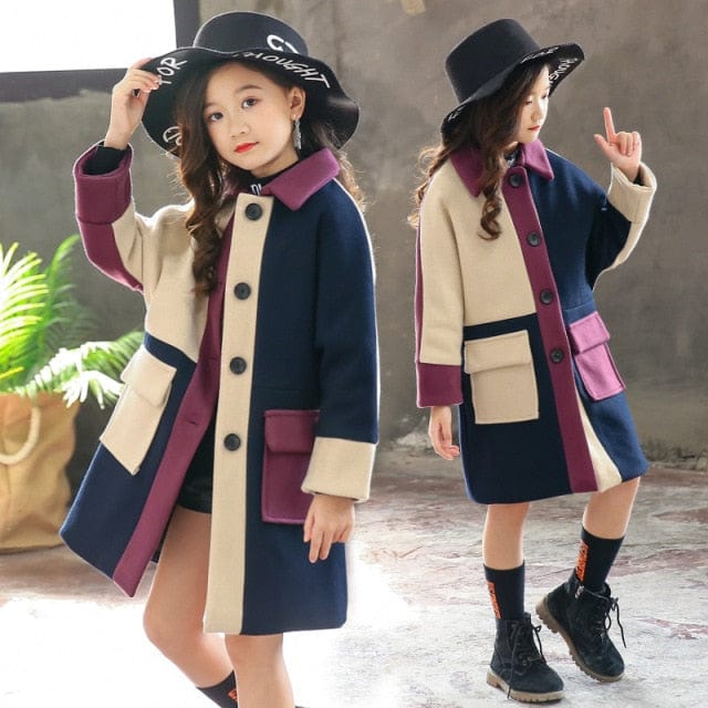 Girl's Fur Collar Long Winter Trench Coat