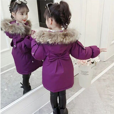 Girl's Fur Collar Long Winter Trench Coat