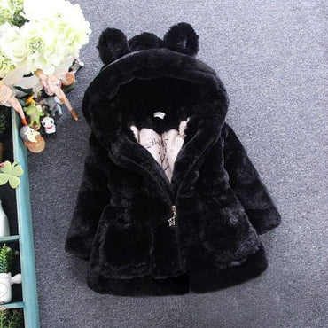 Girl's Fur Collar Long Winter Trench Coat