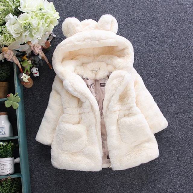 Girl's Fur Collar Long Winter Trench Coat