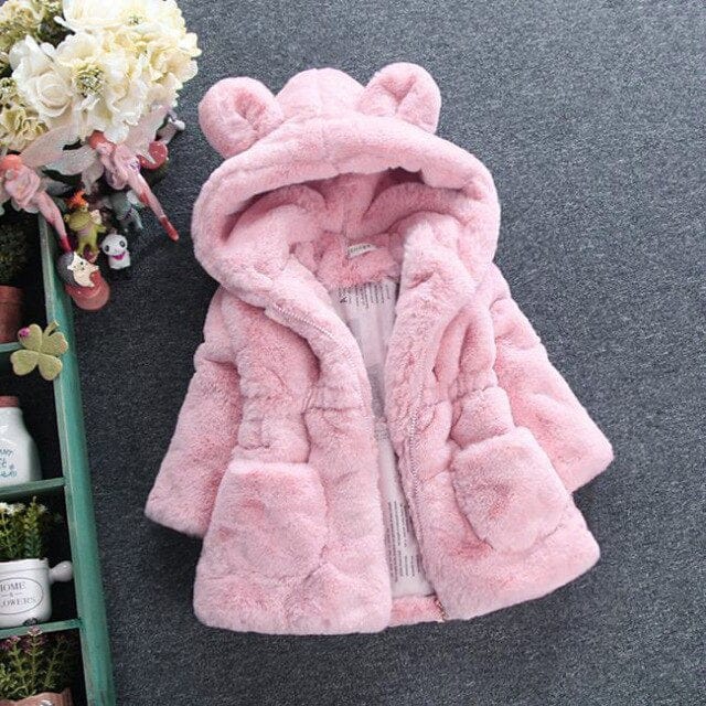 Girl's Fur Collar Long Winter Trench Coat