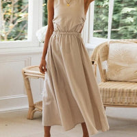 Elegant Cotton Linen Midi Dress - east2cart.uk