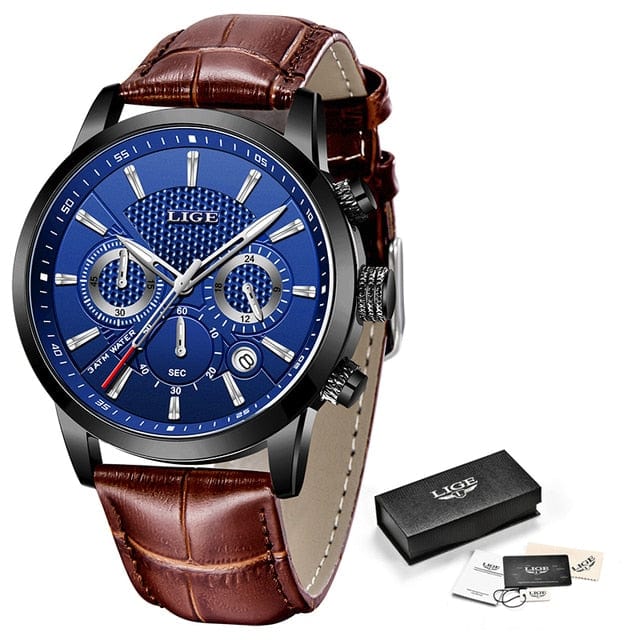 Top Brand Leather Chronograph Waterproof Watch - east2cart.uk